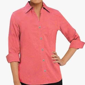 Foxcroft NYC Women's 3/4 Sleeve Linen Shirt (Hibiscus, X-Large)